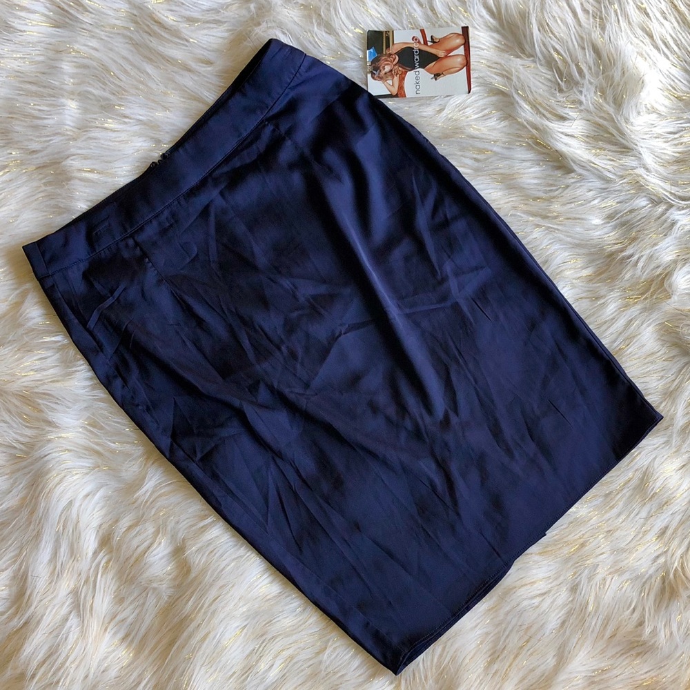 Navy Naked Wardrobe Satin-feel Midi Skirt